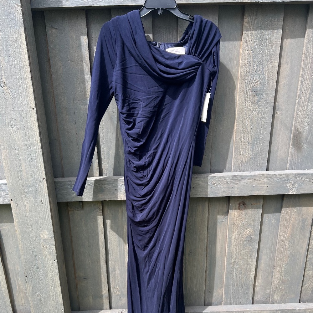 Badgley Mishka Formal Navy Gown - Long Sleeve & Elegant Neck